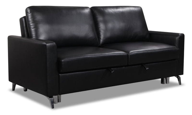 Wilson 77.5\" Leather-Look Fabric Sleeper Sofa with Drop-Down Back Cushions and Metal Legs - Black