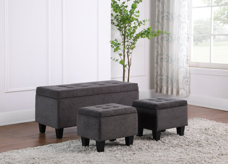 Kai 19.5\" 3-Piece Storage Ottomans - Grey Linen-Look