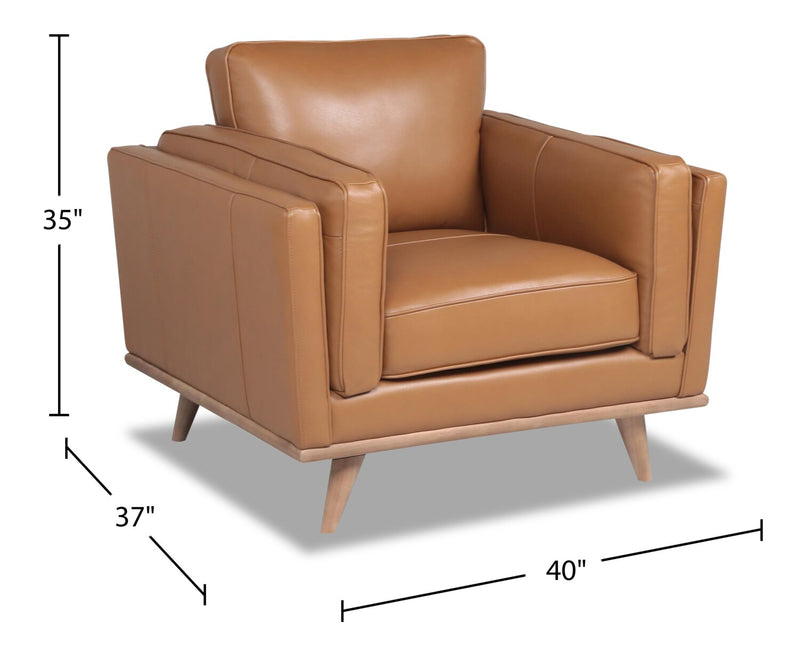 Vivia 40\" Genuine Leather Chair with Removable Seat Cushion and Wood Base - Caramel Brown