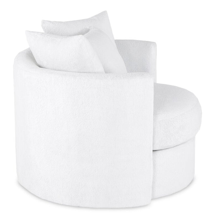 Made in Canada Midi 42\" Chenille Fabric Swivel Cuddler Accent Chair - Plush Heaven White