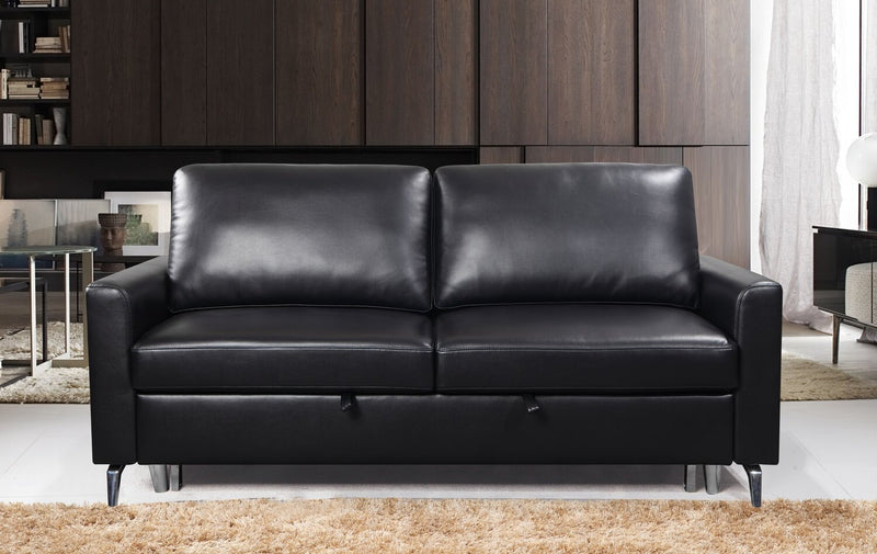 Wilson 77.5\" Leather-Look Fabric Sleeper Sofa with Drop-Down Back Cushions and Metal Legs - Black
