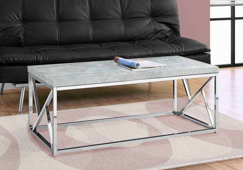 Ivy 47.25\" Modern Coffee Table - Grey Cement Look with Chrome Metal Base