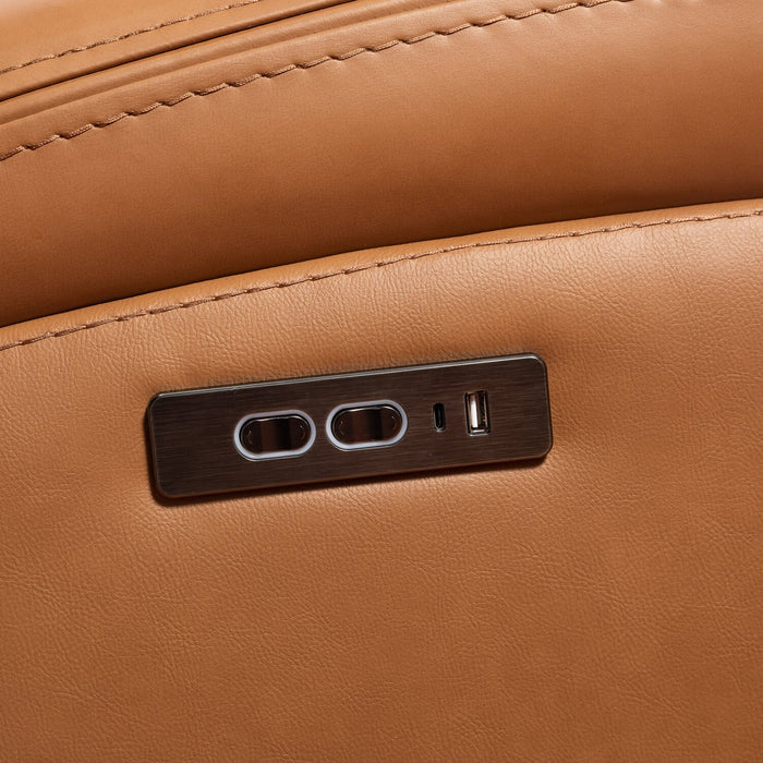 Scott Living Prescott 42.5\" Genuine Leather Power Reclining Chair with Power Headrest - Butternut Brown