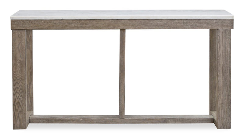 Corsa 64\" Modern Sofa Table - Marble Top with Grey Brown Wood Base
