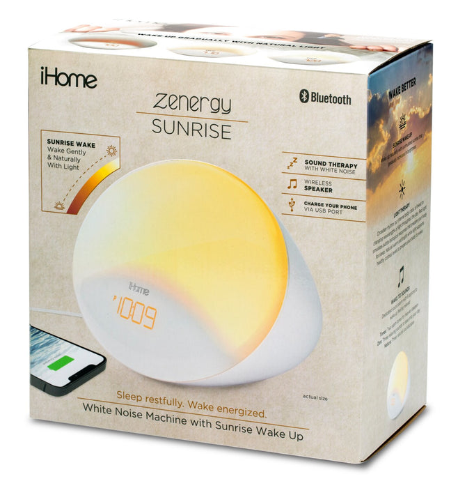 iHome Zenergy Sunrise Wake-up Alarm Clock with Sound Therapy - IZBT110WFT