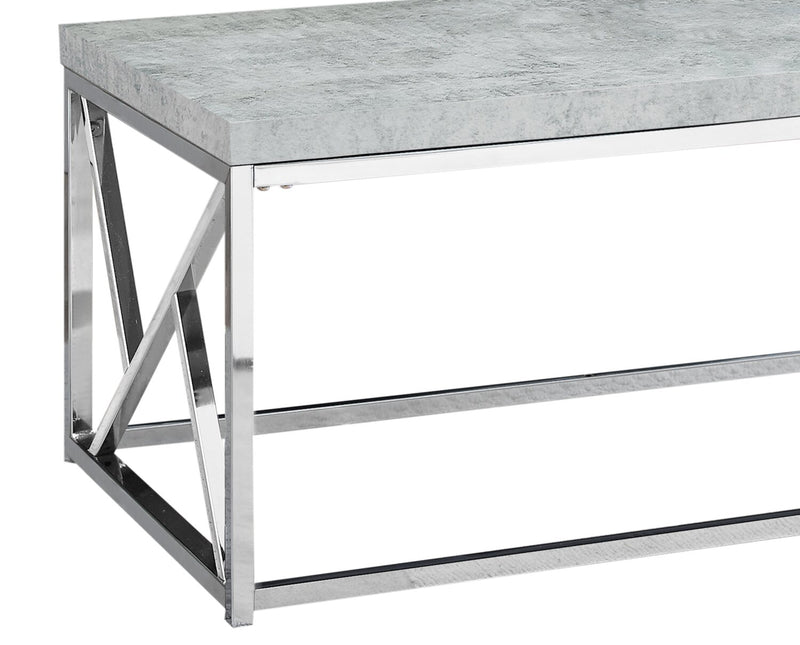 Ivy 47.25\" Modern Coffee Table - Grey Cement Look with Chrome Metal Base