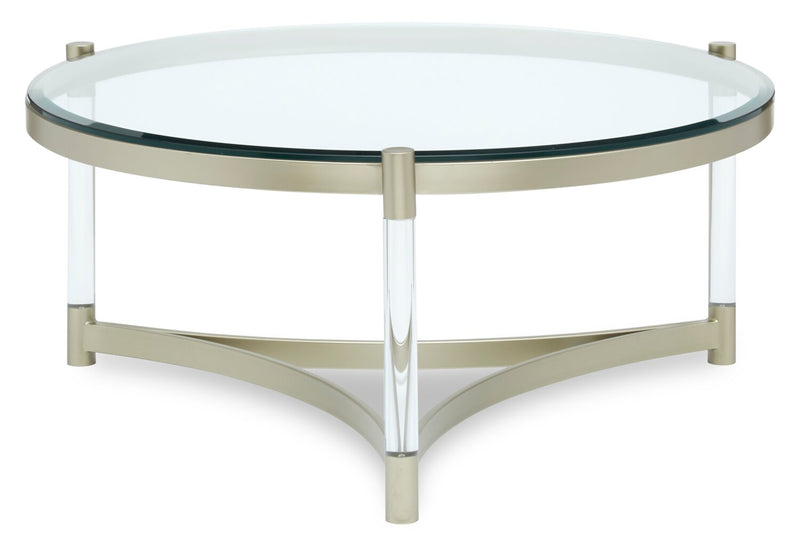 Silas  40.75\" Modern Round Glass Top Coffee Table - Platinum with Metal and Acrylic