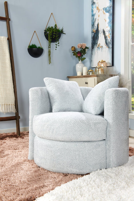 Made in Canada Petite 36\" Chenille Fabric Swivel Cuddler Accent Chair - Teddy Star Grey