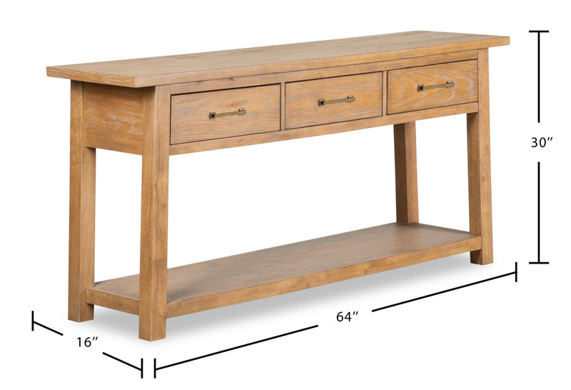 Rhett 64\" Modern Sofa Table with Storage and Shelf - Light Brown Oak