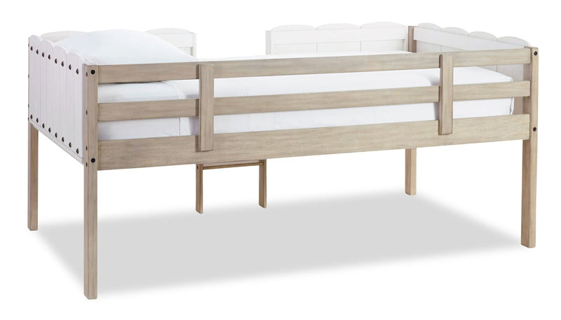 Ryan Loft Bed with Guardrail & Ladder for Kids, White & Natural - Twin Size