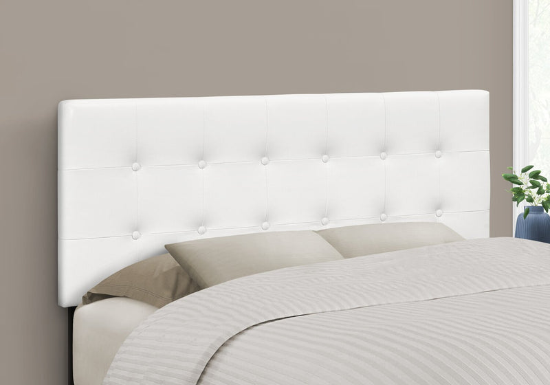 Estel Upholstered Headboard in White Vegan Leather Fabric, Button Tufted - Full Size