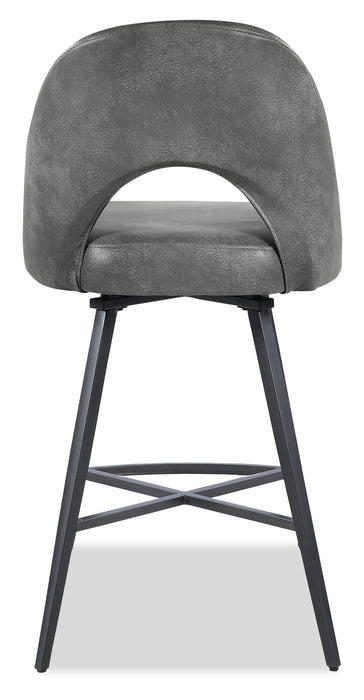 Kort & Co. Bay Counter-Height Stool with Swivel Seat, Vegan Leather Fabric, Metal - Grey