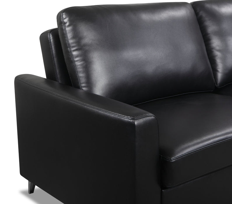 Wilson 77.5\" Leather-Look Fabric Sleeper Sofa with Drop-Down Back Cushions and Metal Legs - Black