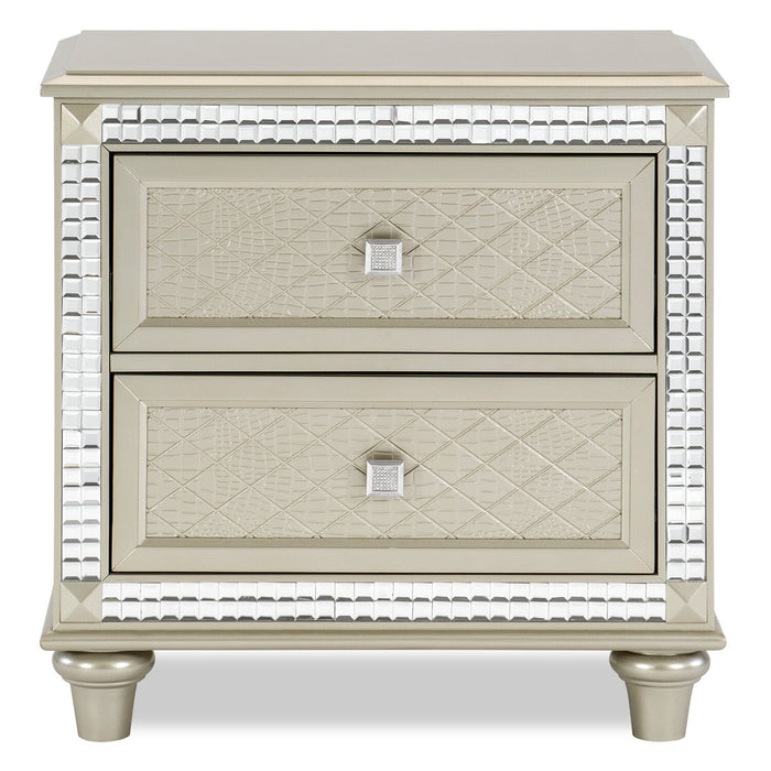 Tyra Bedside 2-Drawer Nightstand, 28\"W x 29\"H, Glam - Champagne