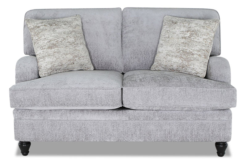 Made in Canada Bellmont 64\" Chenille Fabric Loveseat with Reversible Cushions and Wood Legs - Platinum Grey