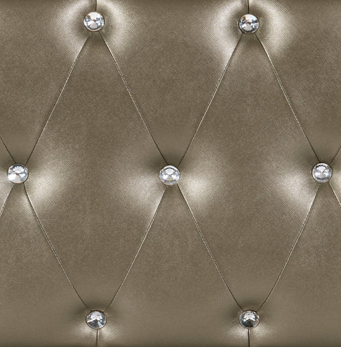 Tyra Panel Bed with Headboard & Frame, Glam, Vegan Leather, Button-Tufted, Champagne - King Size