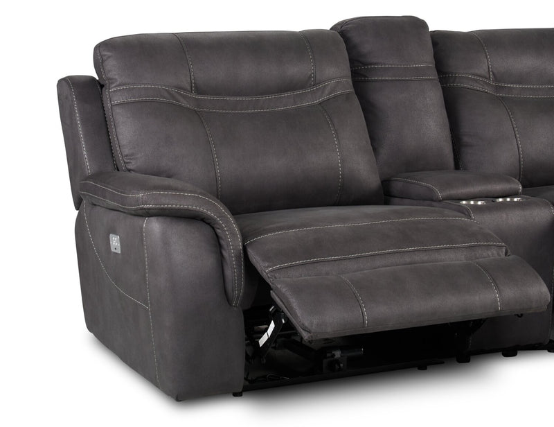 Floy 99\" Faux Suede Power Reclining Loveseat with Power Headrests, Storage Console and USB Ports - Grey