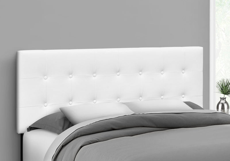 Estel Upholstered Headboard in White Vegan Leather Fabric, Button Tufted - Queen Size