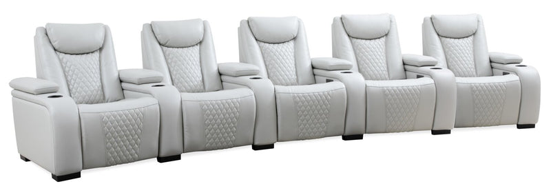 Cinema 6-Piece Leather-Look Fabric Home Theatre Power Reclining Sectional with Power Headrests - Cosmic Fog Grey