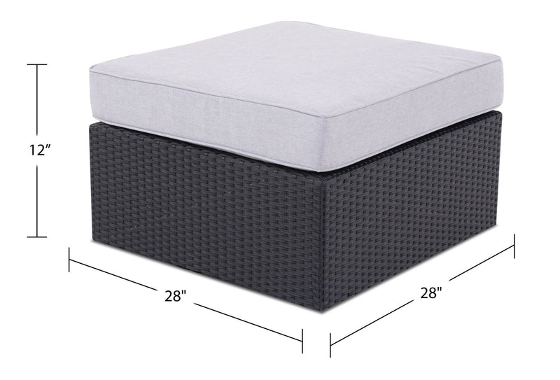 Minnesota Outdoor Patio Ottoman - Hand-Woven Resin Wicker, Olefin Fabric, UV & Weather Resistant - Grey