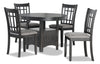 Dena 5pc Dining Set with Table & Chairs, 42-60\"W Extension, Round  - Grey
