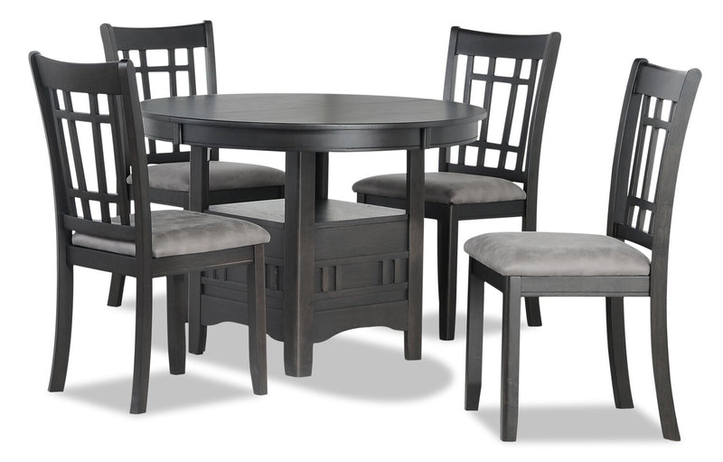 Dena 5pc Dining Set with Table & Chairs, 42-60\"W Extension, Round  - Grey