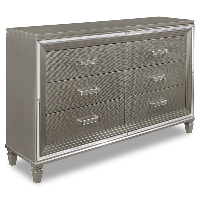 Max Bedroom 6-Drawer Dresser, 66\"W x 41\"H, Glam - Silver