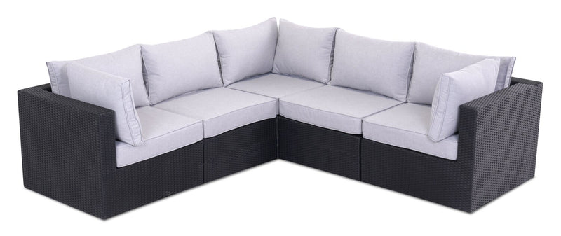 Minnesota 5-Piece Outdoor Patio Set with 3 Corner Chairs & 2 Armless Chairs - Hand-Woven Resin Wicker, Olefin Fabric, UV & Weather Resistant - Grey