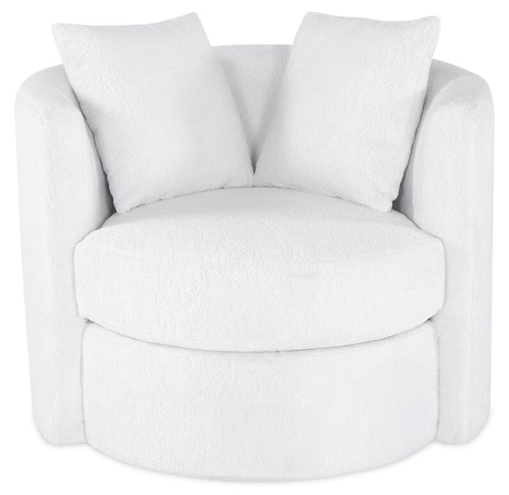 Made in Canada Petite 36\" Chenille Fabric Swivel Cuddler Accent Chair - Plush Heaven White