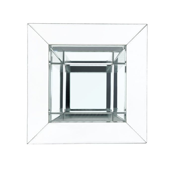 Berni 12\" Glam Mirror & Glass Top Chairside Table with Shelf - Silver Metal with Diamond Look Legs
