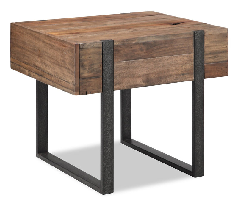 Manchester 22\" Rustic Chairside Table with Storage - Brown Wood with Iron Base