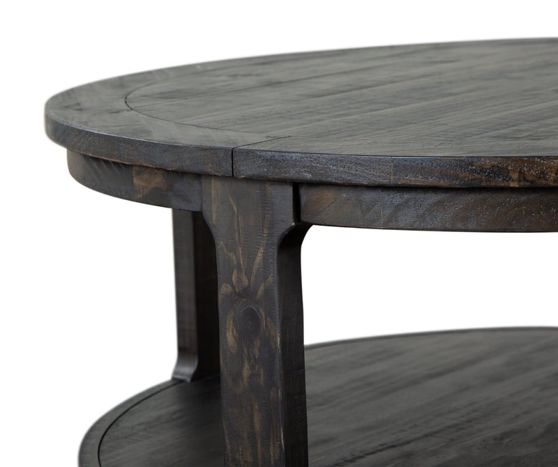 Axl 40\" Traditional Round Coffee Table with Shelf - Dark Grey-Brown Wood