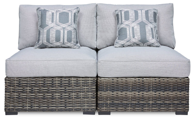 Lilo Outdoor Patio Set of 2 Armless Chairs - Resin Wicker & Nuvella Fabric , UV & Weather Resistant - Grey