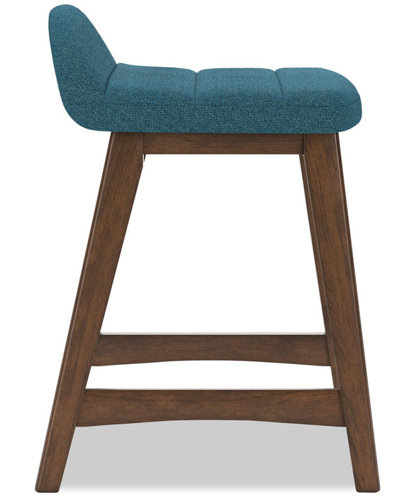 Jovi Counter-Height Stool with Linen-Look Fabric, Wood - Blue