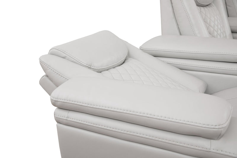 Cinema 6-Piece Leather-Look Fabric Home Theatre Power Reclining Sectional with Power Headrests - Cosmic Fog Grey