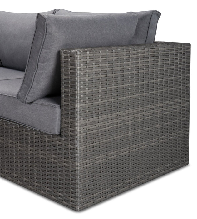 Morris 4-Piece Outdoor Patio Set with 2 Corner Chairs, 1 Armless Chair & Ottoman - Hand-Woven Resin Wicker, Olefin Fabric, UV & Weather Resistant - Grey