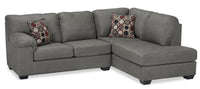 Made in Canada Morty 2-Piece Right-Facing Leather-Look Fabric Sectional with Accent Pillows - Grey 
