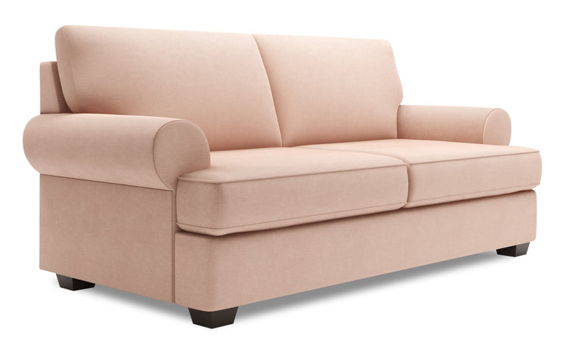 Made in Canada Customizable Sofa Lab Roll 76\" Linen-Look Fabric Condo Size Sofa with Rolled Arms - Pax Rose Pink