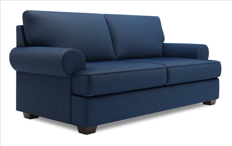 Made in Canada Customizable Sofa Lab Roll 76\" Linen-Look Fabric Condo Size Sofa with Rolled Arms - Pax Navy Blue