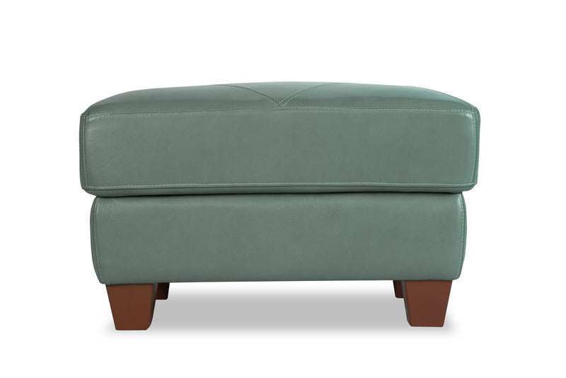 Chateau d’Ax Vita 31\" 100% Genuine Leather Ottoman with Diamond Pattern Stitching and Wood Legs - Seafoam Green