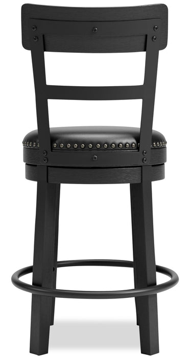 Otis Counter-Height Stool with Swivel Seat, Vegan Leather Fabric, Metal - Black