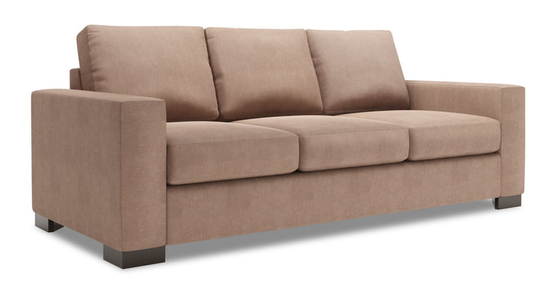 Made in Canada Customizable Sofa Lab Track 85\" Linen-Look Fabric Sofa with Track Arms - Pax Wicker Brown