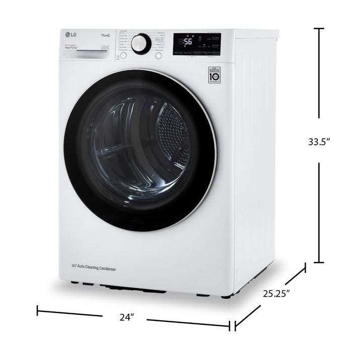 LG 24\" 4.2 Cu. Ft. Smart Heat Pump Dryer - White - Stackable - DLHC1455W