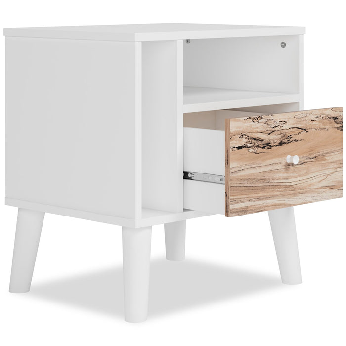Wolf Bedside 1-Drawer Nightstand, 23.7\"W x 21.9\"H, Modern Mid-Century - Two-tone White & Natural