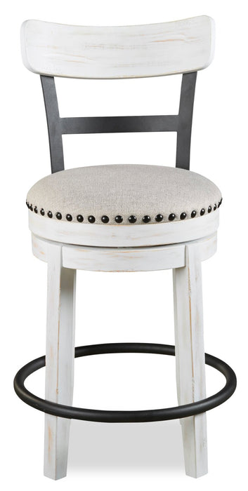 Otis Counter-Height Stool with Swivel Seat, Vegan Leather Fabric, Metal - White