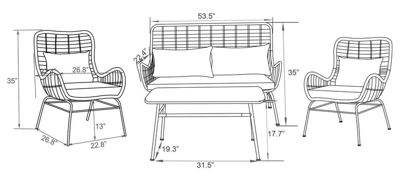 Maki 4-Piece Outdoor Patio Conversation Set with Loveseat, 2 Chairs & Glass Top Coffee Table - Hand-Woven Resin Wicker, UV & Weather Resistant - Natural