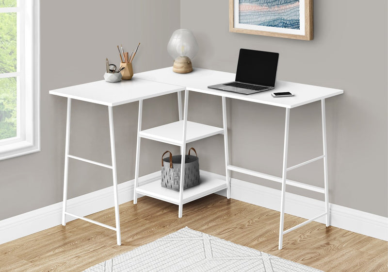 Evlin 42\" L-Shaped Office Desk with Shelves - White