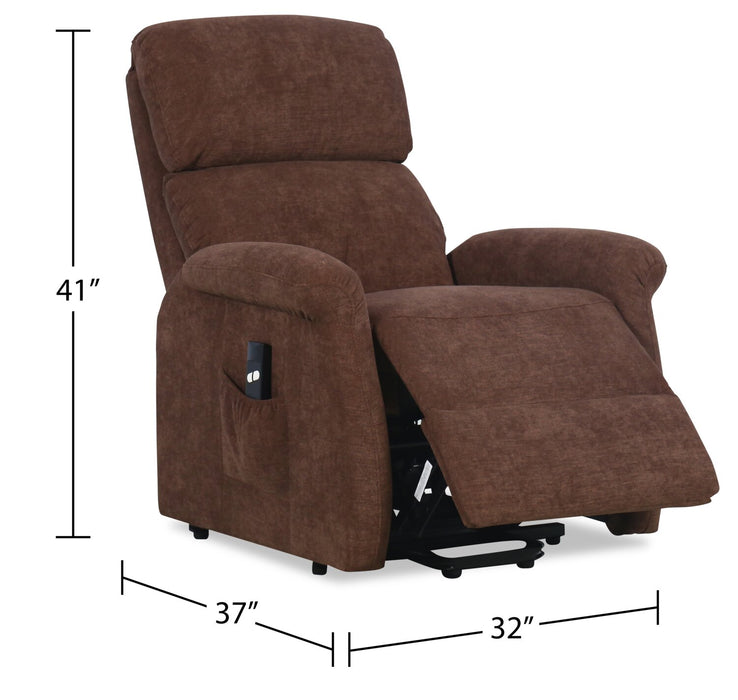Ruben 32\" Chenille Fabric Power Lift Reclining Chair - Chocolate Brown