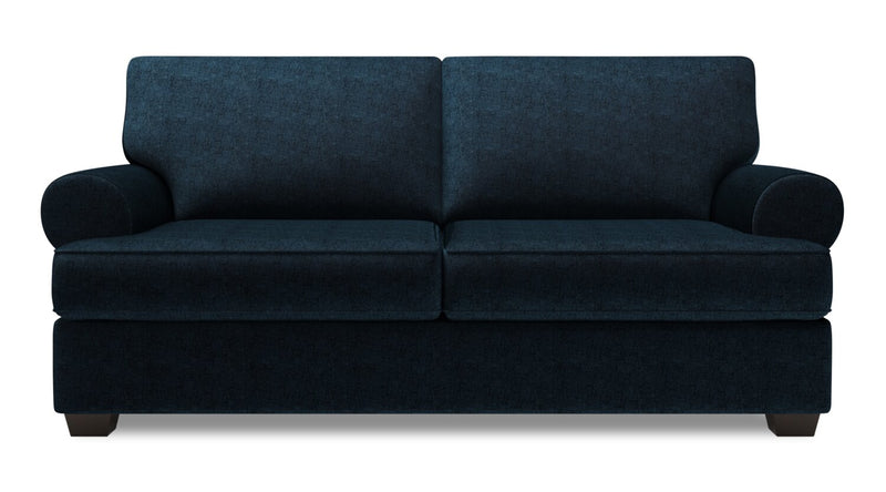 Made in Canada Customizable Sofa Lab Roll 76\" Chenille Fabric Condo Size Sofa with Rolled Arms - Luxury Indigo Blue