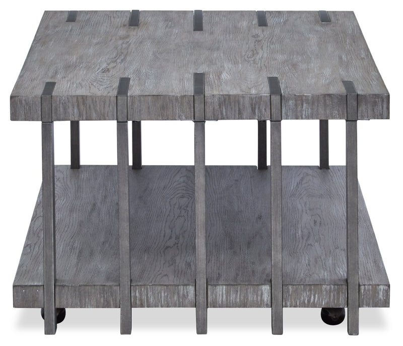 Eldridge 48\" Modern Coffee Table with Shelf - Weathered Grey with Metal and Wood